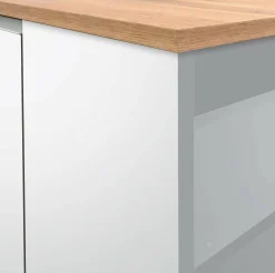 Isola da cucina Abern, 160x90h90 cm, Bianco lucido e Rovere<Dmora Cheap