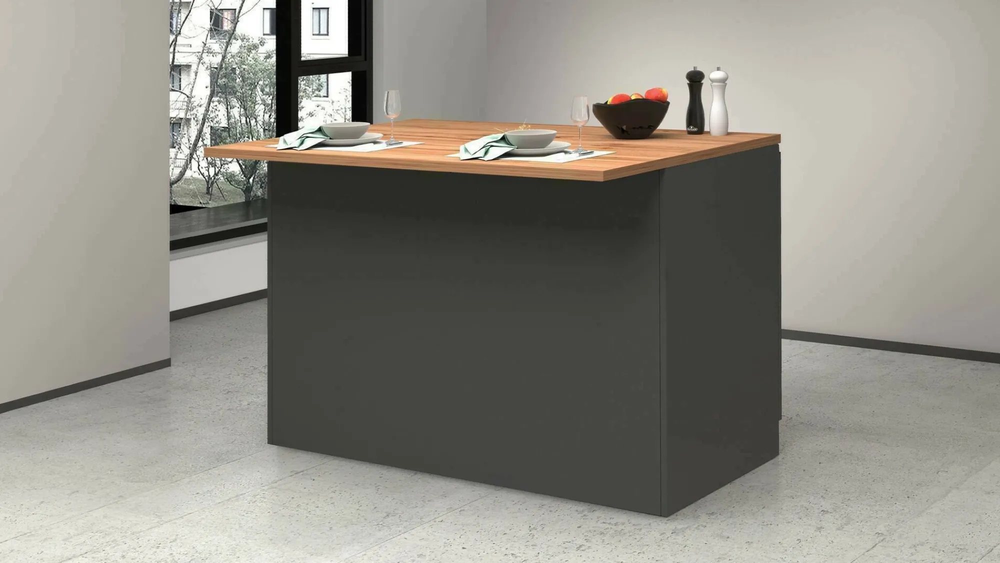Isola da cucina Analiza, 125x90h90 cm, Antracite e Rovere<Dmora Outlet