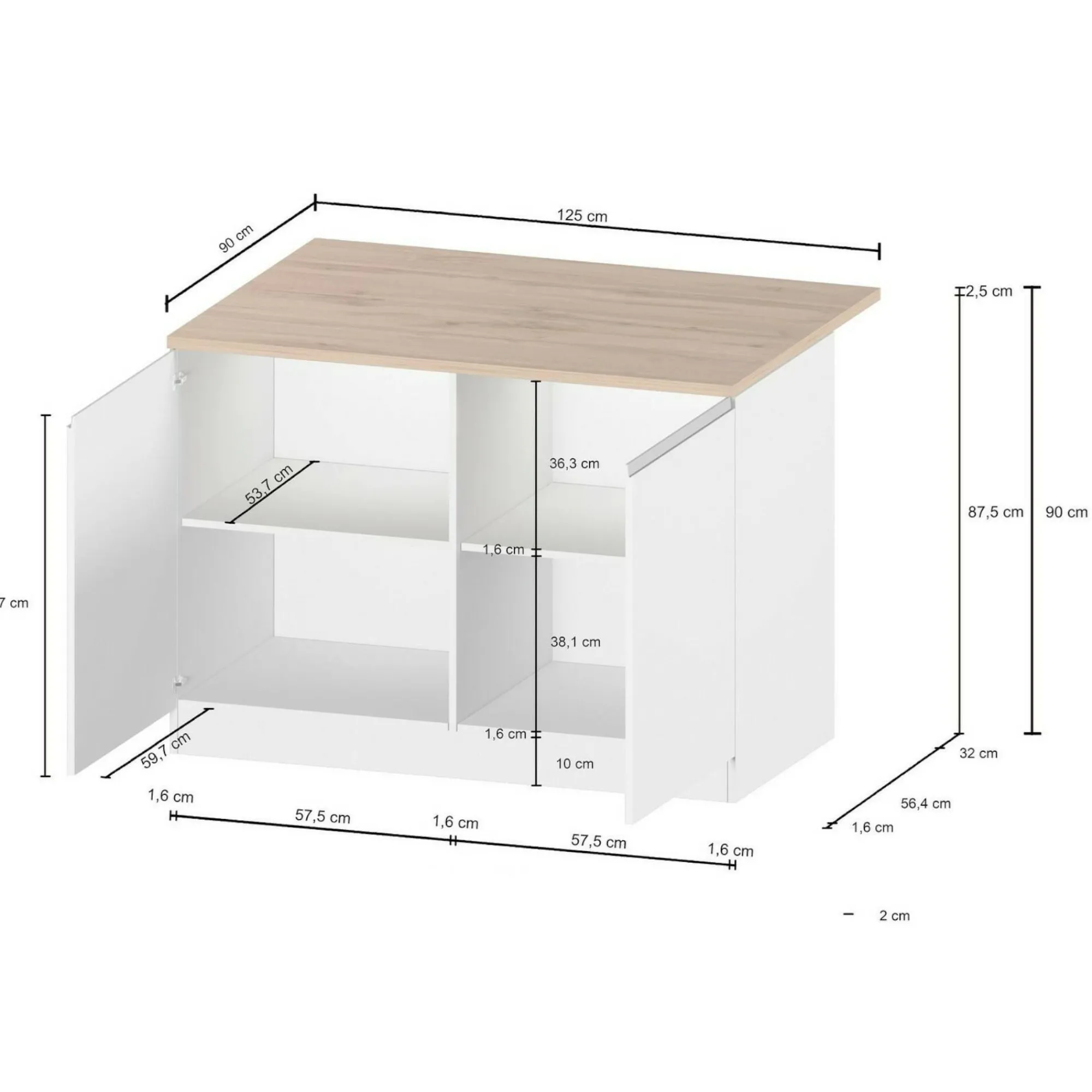 Isola da cucina Analiza, 125x90h90 cm, Antracite e Rovere<Dmora Outlet