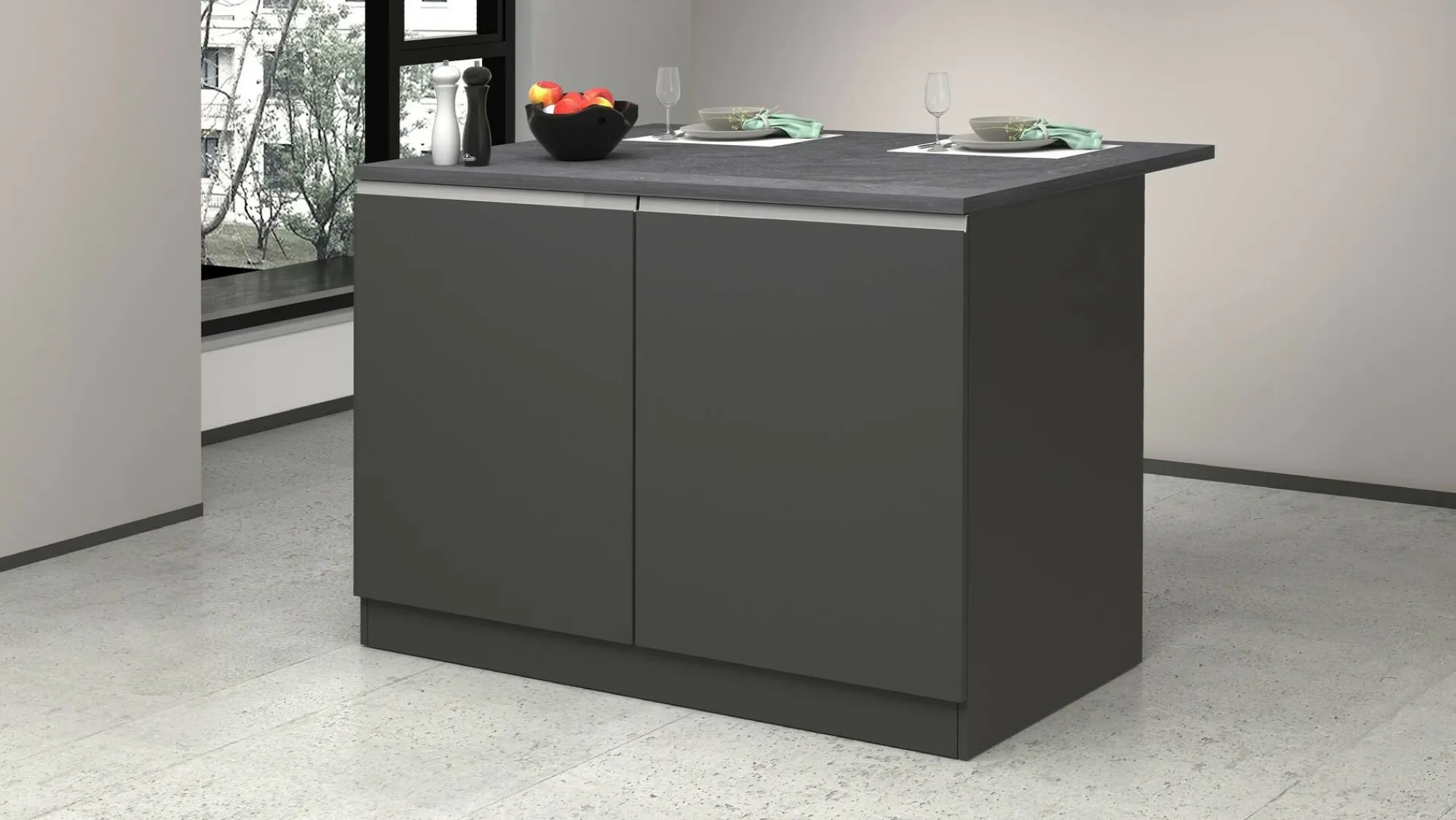 Isola da cucina Analiza, 125x90h90 cm, Antracite e Ardesia<Dmora Outlet