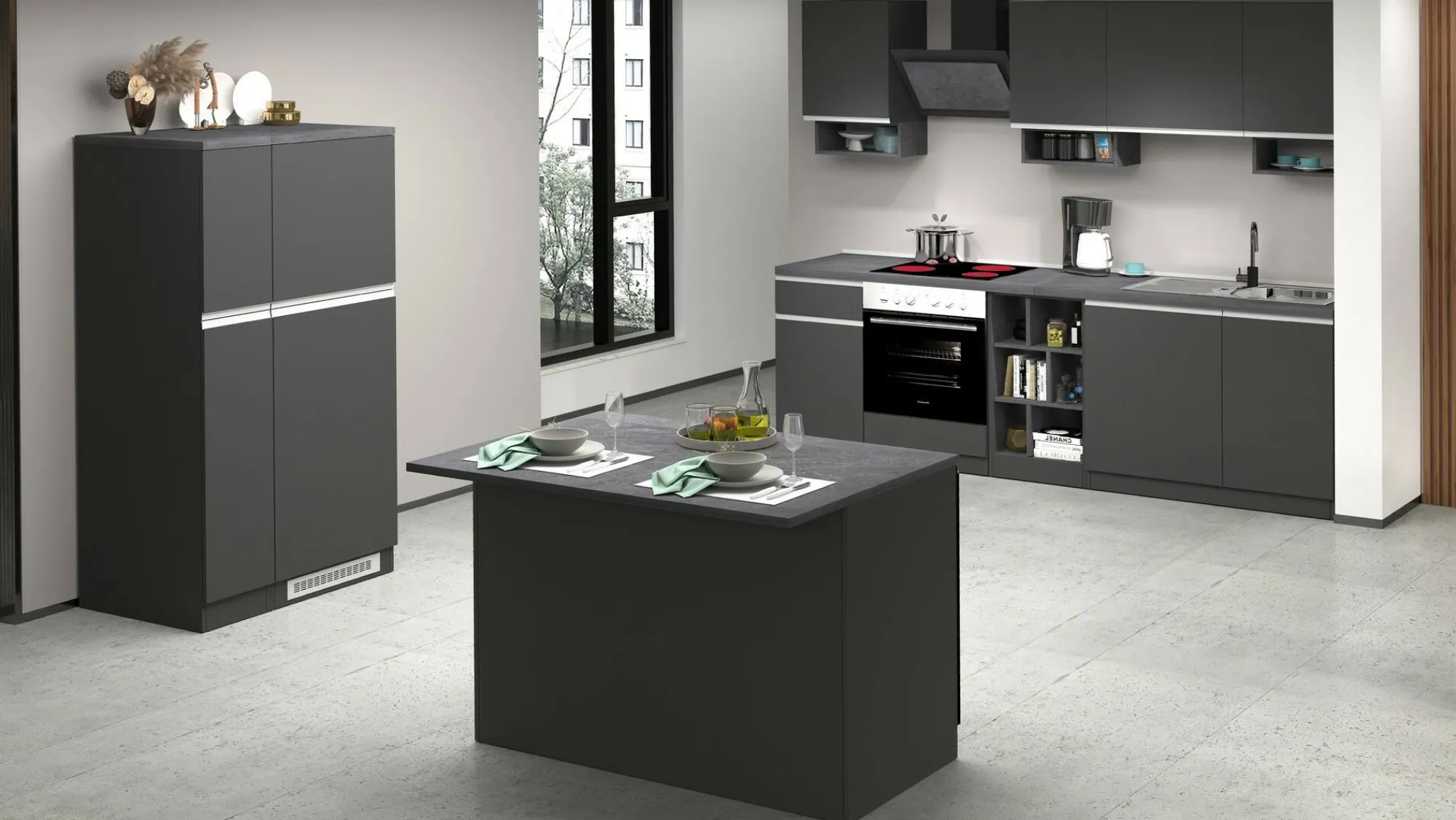 Isola da cucina Analiza, 125x90h90 cm, Antracite e Ardesia<Dmora Outlet
