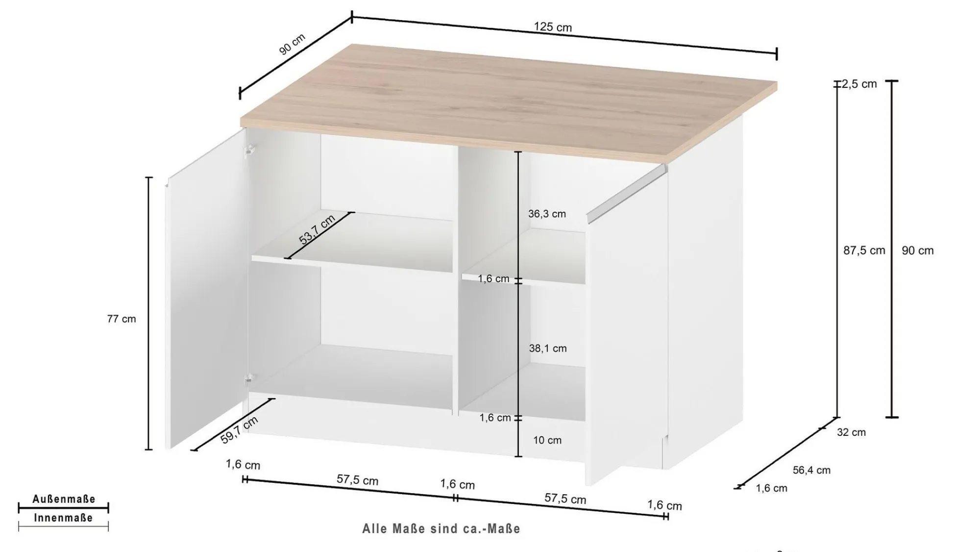 Isola da cucina Daffaticat, 125x90h90 cm, Bianco lucido e Ardesia<Dmora Hot