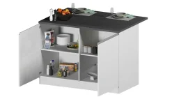 Isola da cucina Daffaticat, 125x90h90 cm, Bianco lucido e Ardesia<Dmora Hot