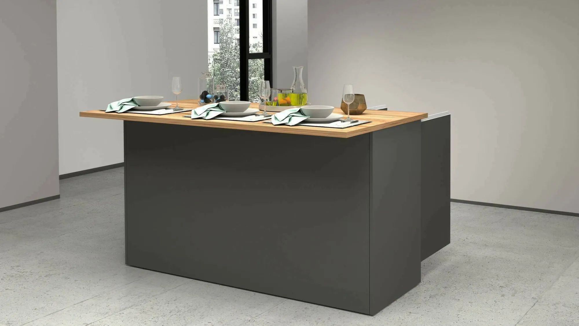 Isola da cucina Tartaro, 155x90h90 cm, Antracite e Rovere<Dmora Cheap