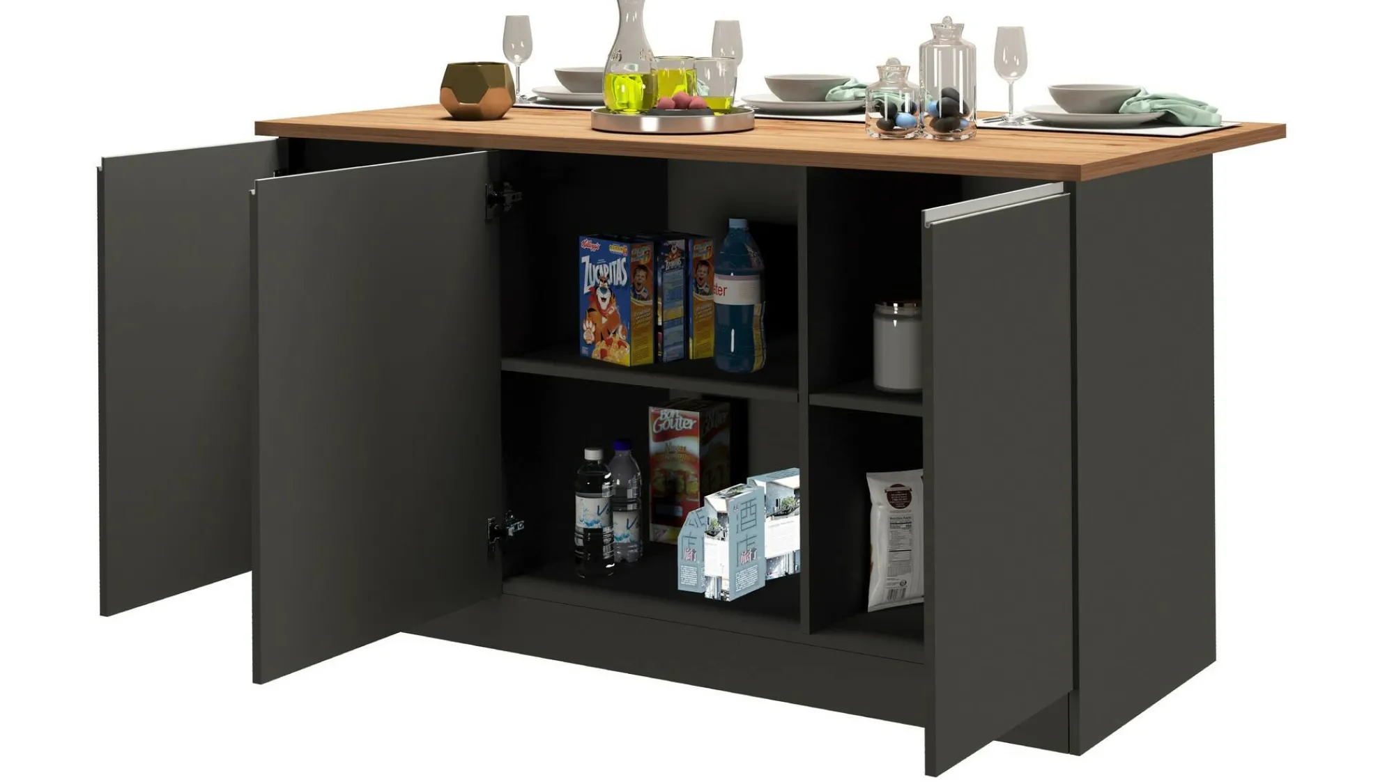 Isola da cucina Tartaro, 155x90h90 cm, Antracite e Rovere<Dmora Cheap