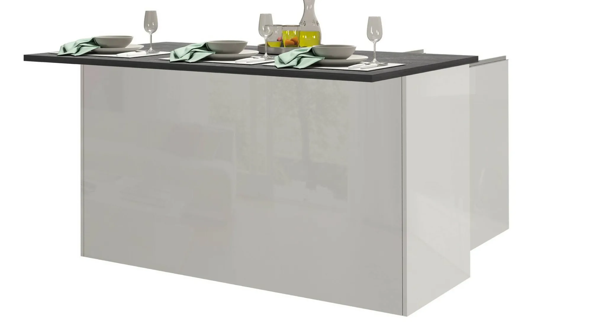 Isola da cucina Tartaro, 155x90h90 cm, Bianco lucido e Ardesia<Dmora Sale