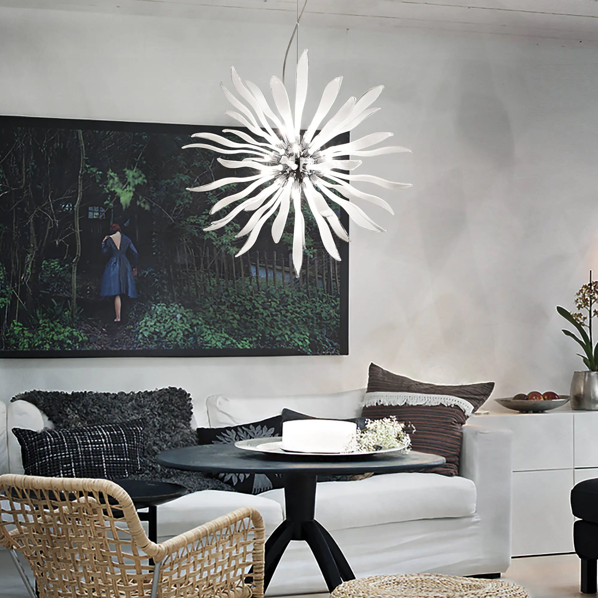 Lampada a sospensione, Lampadario, Luminare sospeso, Lampada a pendente, 50x50h65 cm,<Dmora Clearance