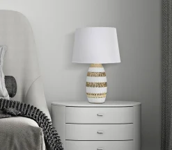 Lampada da tavolo Barr, 33x33 h50 cm, Bianco e Oro<Dmora Discount