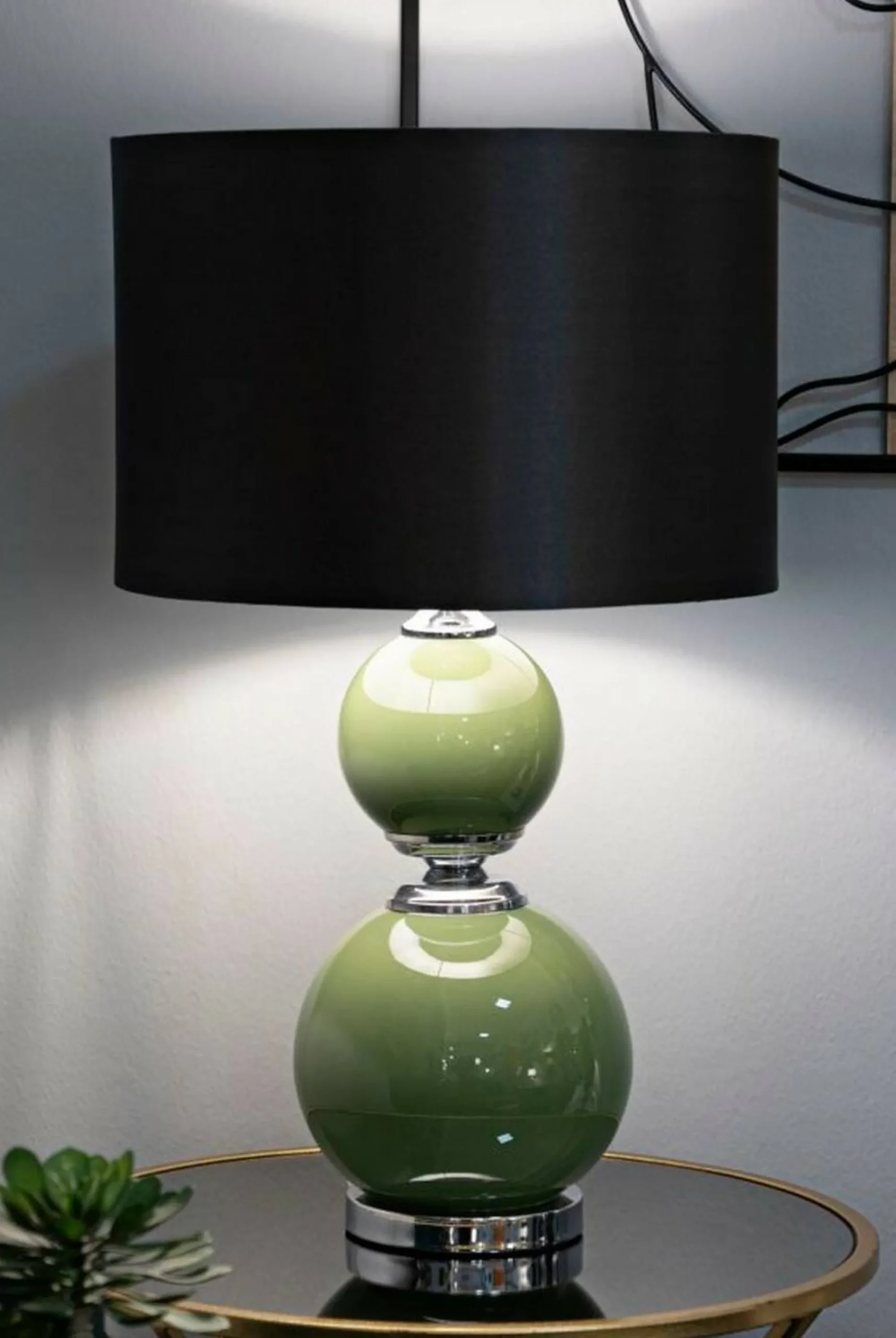 Lampada da tavolo Falletto, 38x38 h65 cm, Verde e Grigio<Dmora New