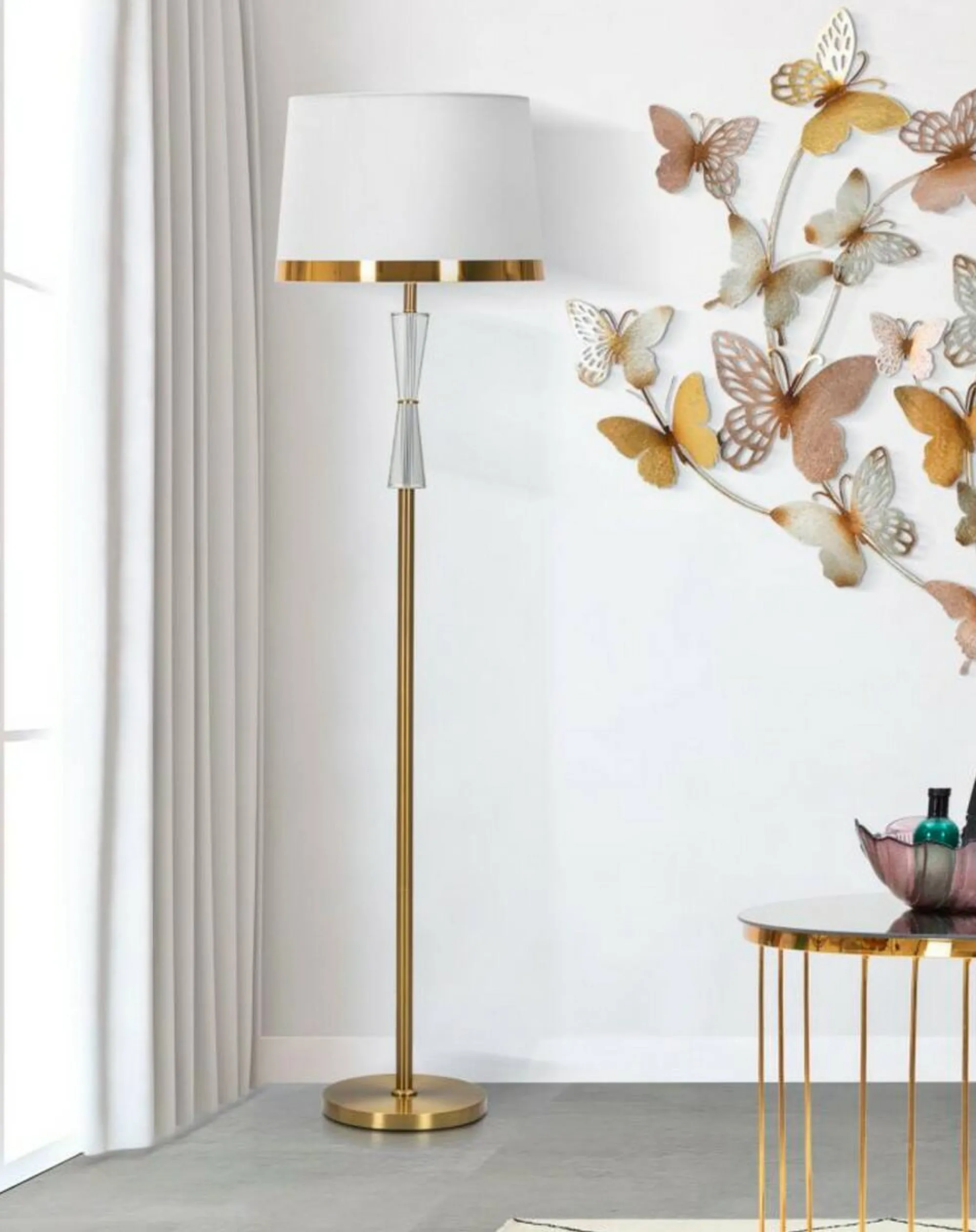 Lampada da terra Craquelure, 40x40 h153 cm, Bianco e Oro<Dmora Cheap