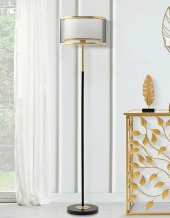 Lampada da terra Marouflage, 35x35 h153 cm, Nero e Oro<Dmora Store