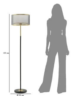 Lampada da terra Marouflage, 35x35 h153 cm, Nero e Oro<Dmora Store