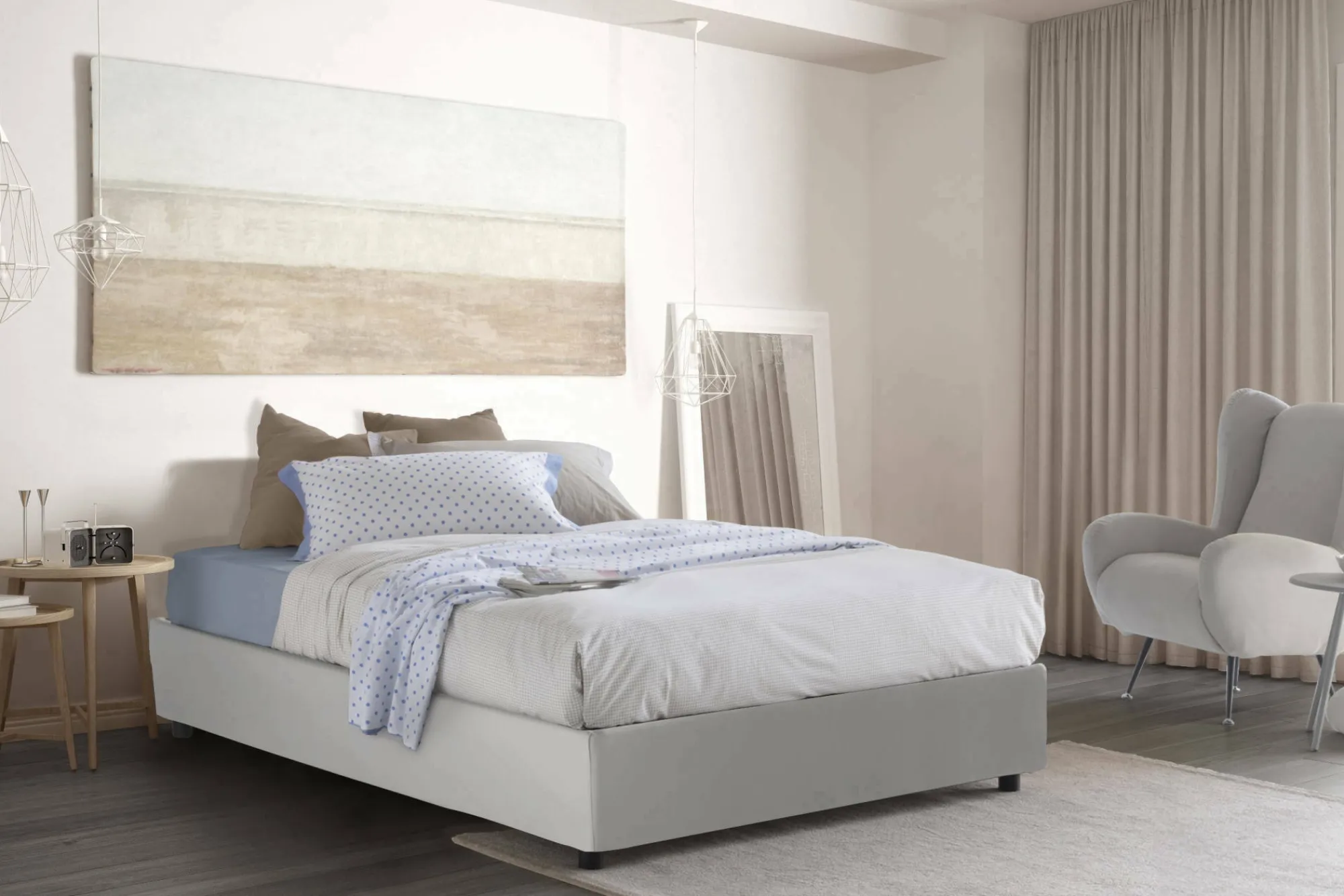 Letto alla francese Akemi, con materasso Cm 140x190 incluso,<Dmora Discount