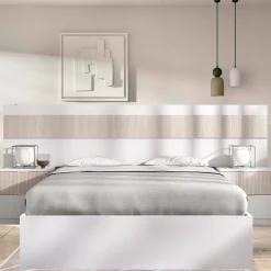 Letto alla francese Bonnie, 248x195 h96 cm, Bianco e Rovere<Dmora Hot