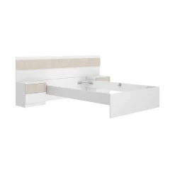 Letto alla francese Bonnie, 248x195 h96 cm, Bianco e Rovere<Dmora Hot