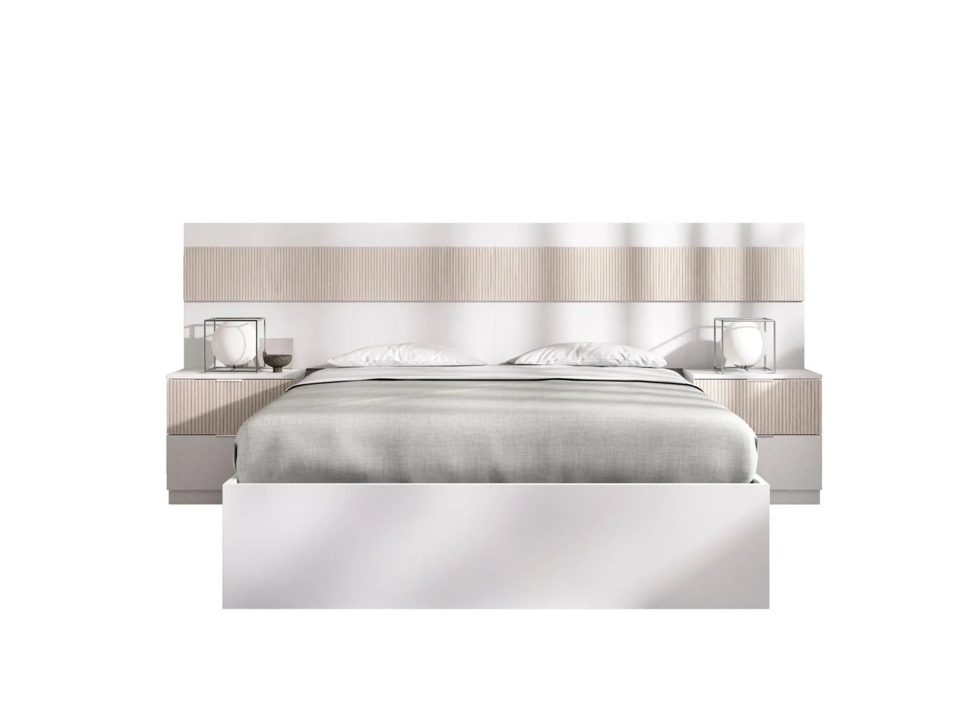 Letto alla francese Bonnie, 248x195 h96 cm, Bianco e Rovere<Dmora Hot