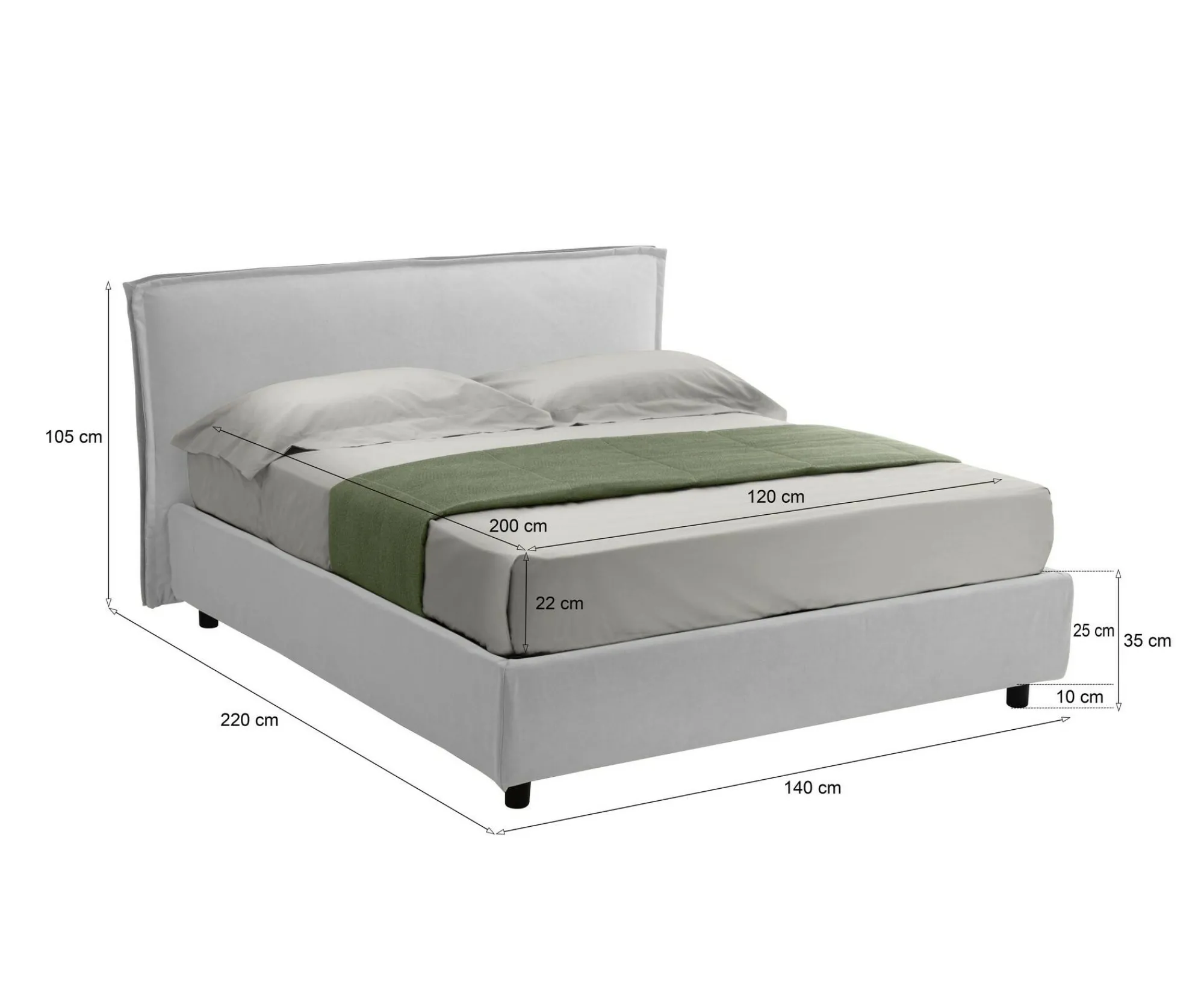 Letto alla francese Brienza, Con materasso Cm 120x200 incluso,<Dmora Online