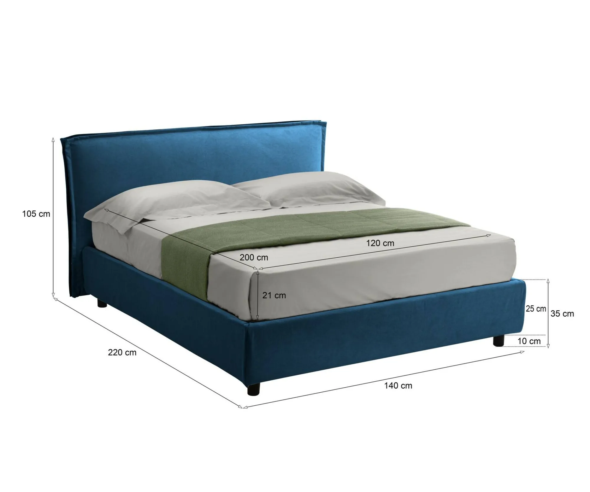 Letto alla francese Brienza, Con materasso Cm 120x200 incluso,<Dmora Cheap