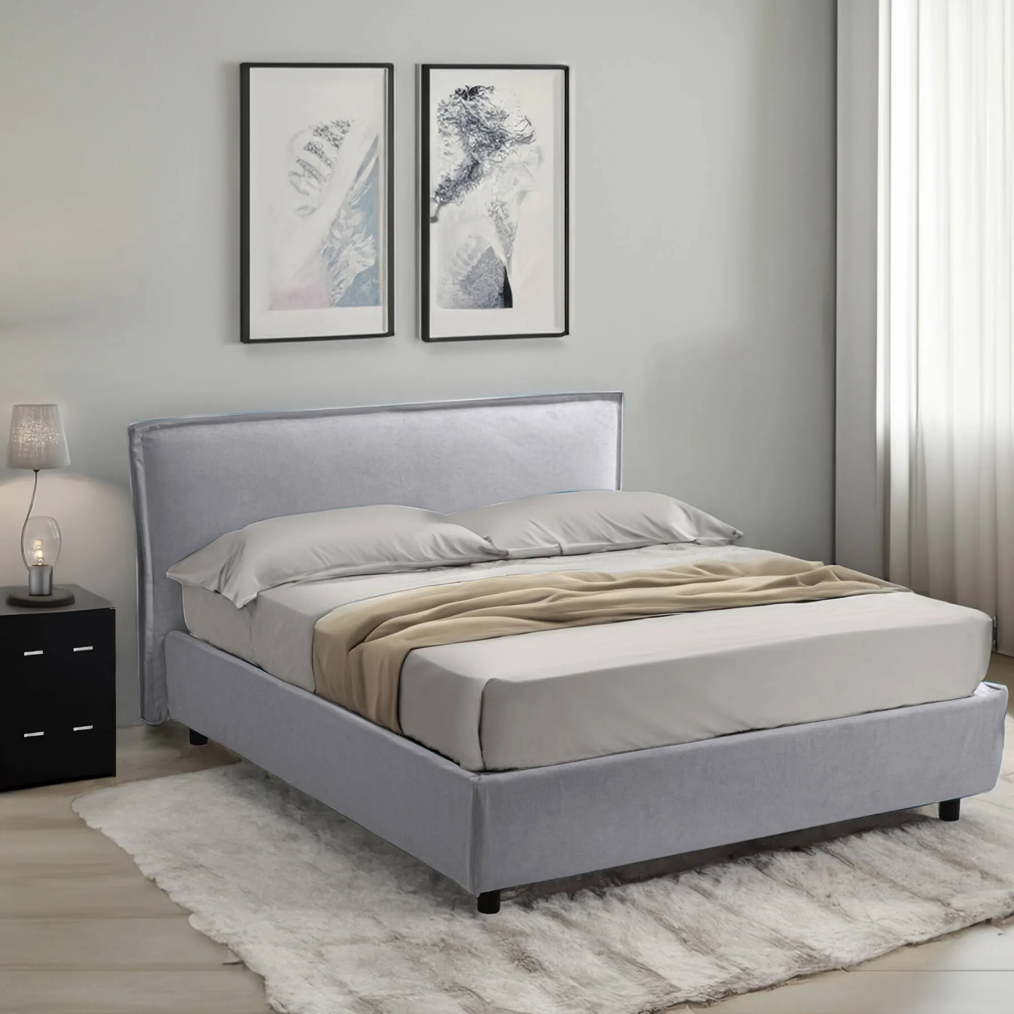 Letto alla francese Broni, Con materasso Cm 120x190 incluso,<Dmora Hot