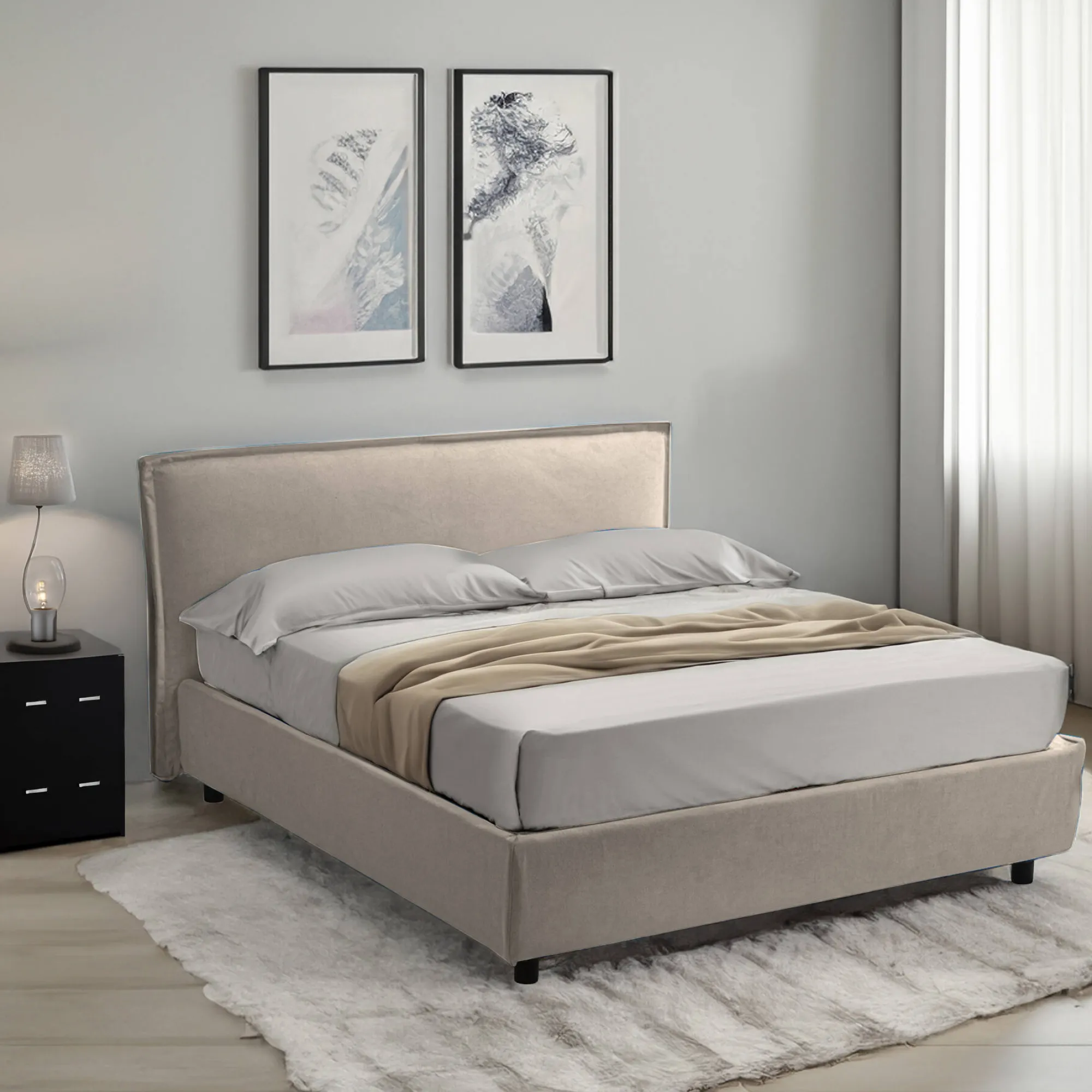 Letto alla francese Broni, Con materasso Cm 120x190 incluso,<Dmora Cheap