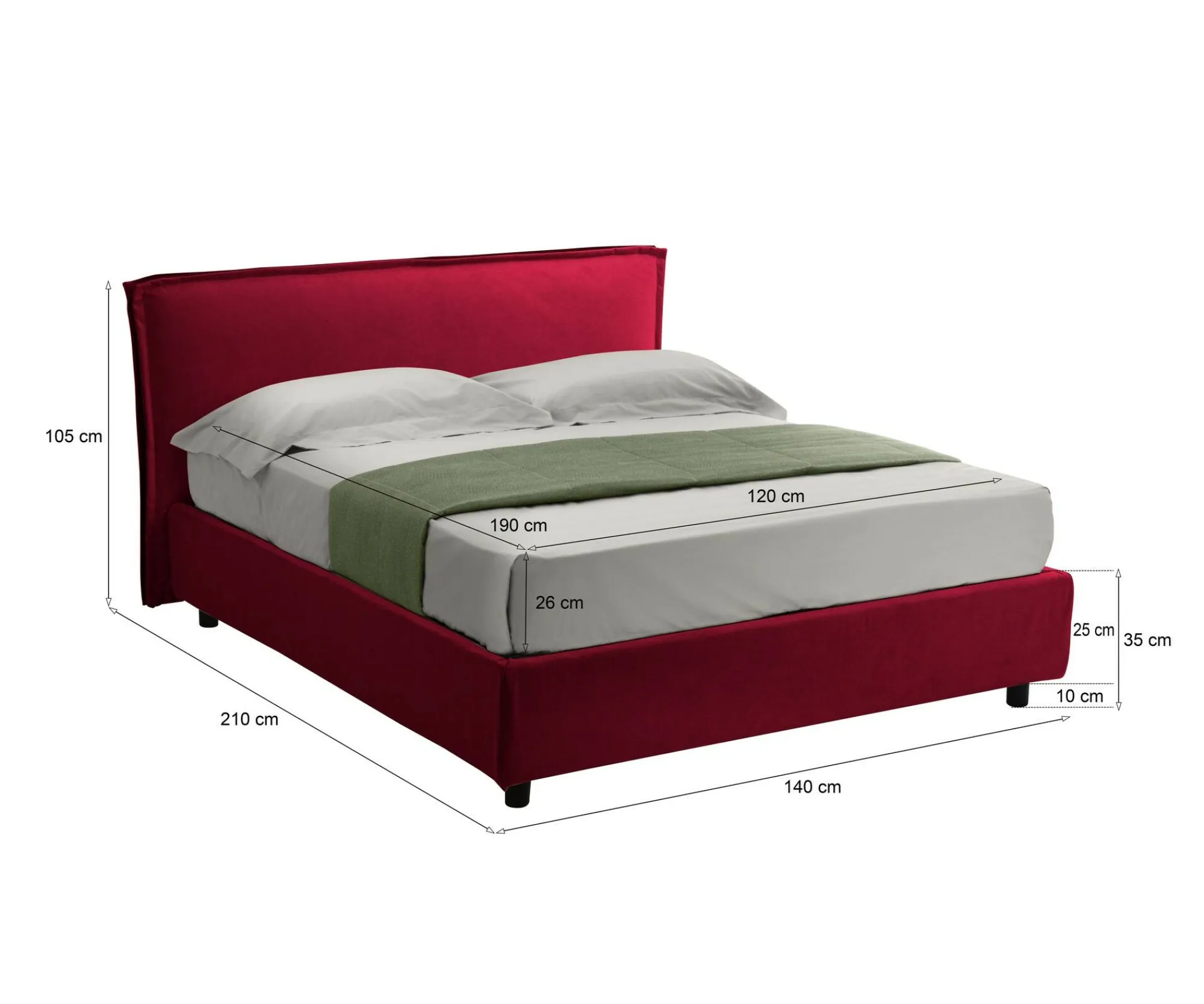Letto alla francese Broni, Con materasso Cm 120x190 incluso,<Dmora Best Sale