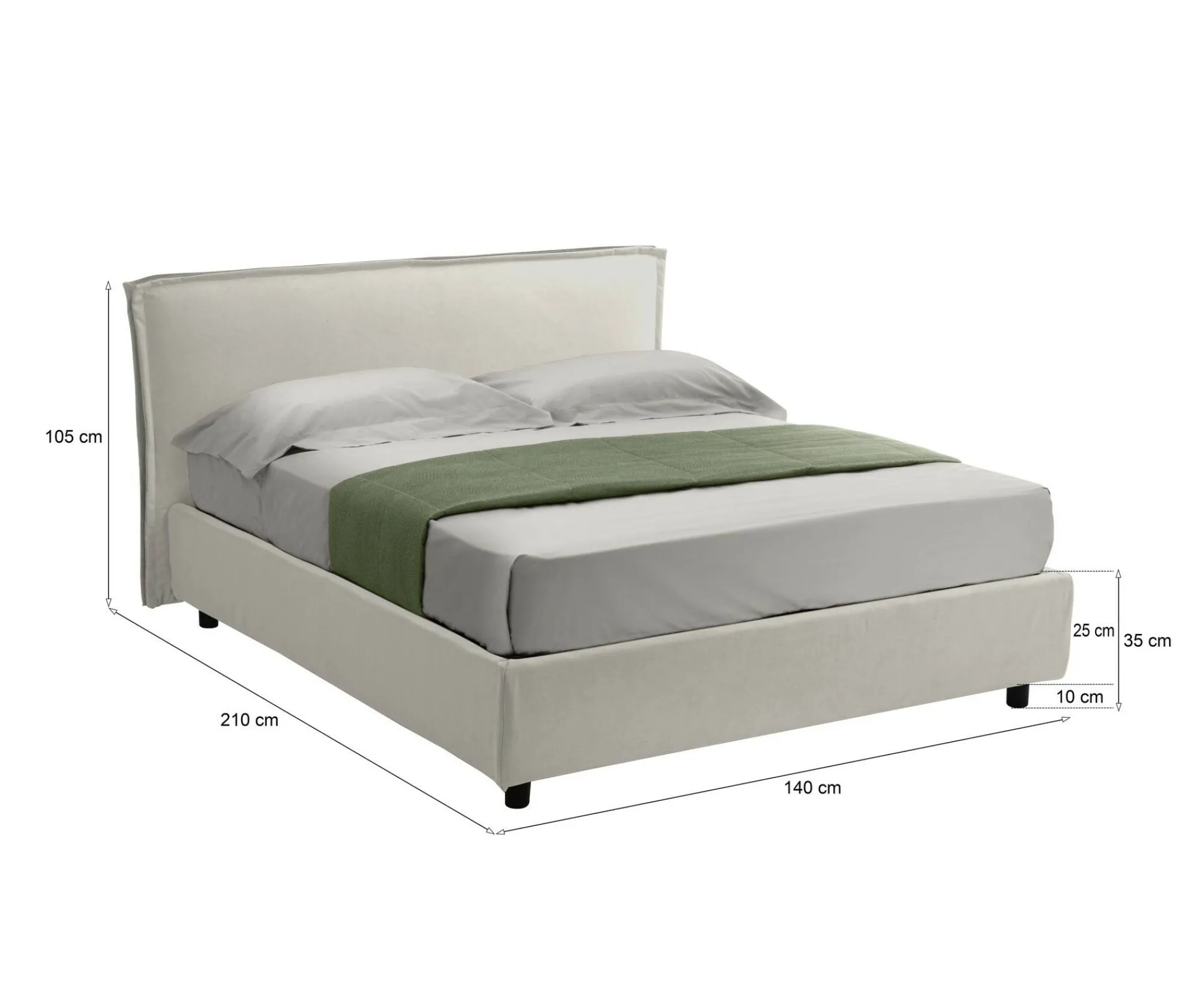 Letto alla francese Bronte, Adatto a materasso Cm 120x190,<Dmora Hot