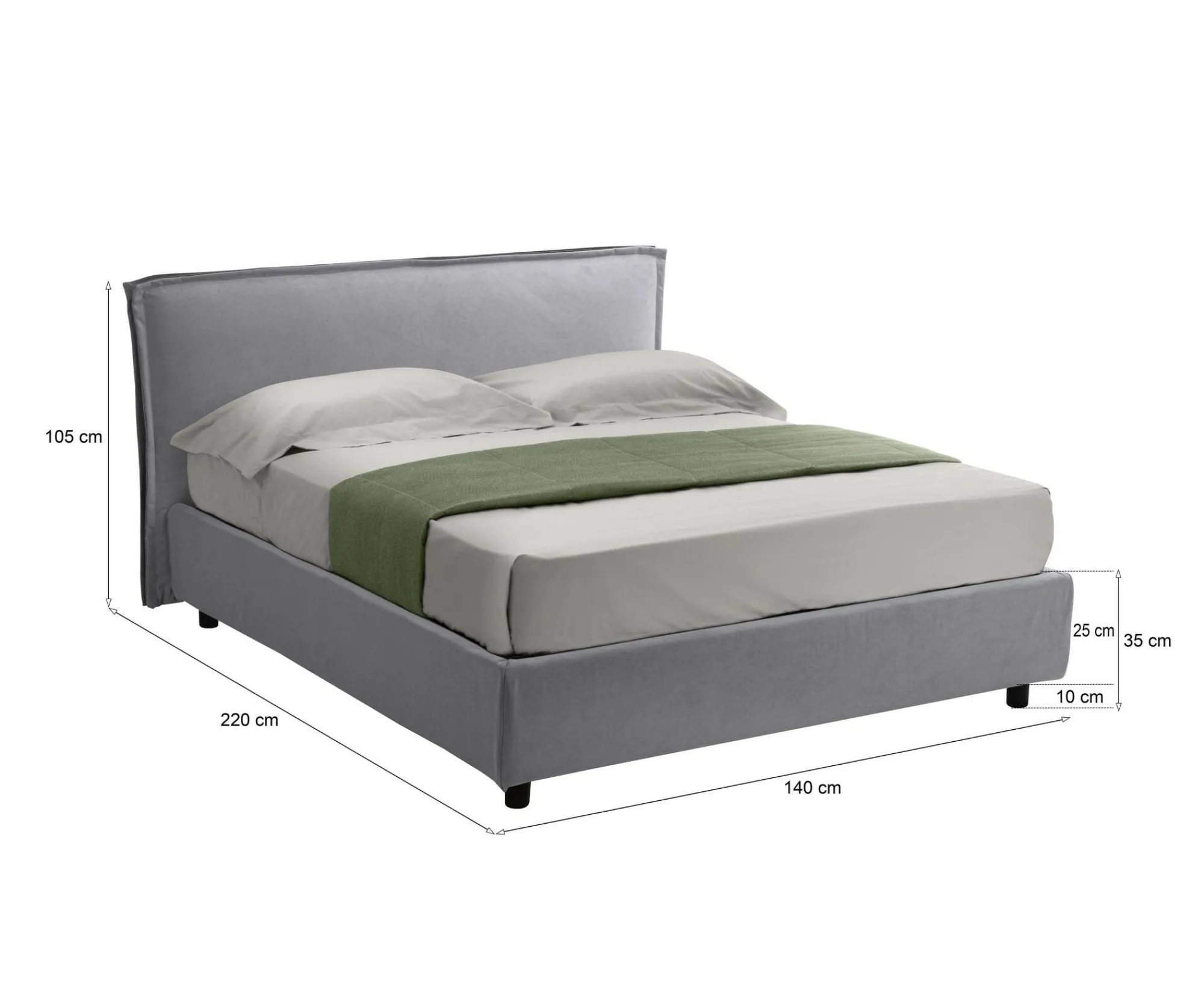 Letto alla francese Brosso, Adatto a materasso Cm 120x200,<Dmora Discount
