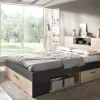 Letto alla francese Conching, 150x219 h95 cm, Antracite e Rovere<Dmora Outlet