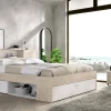 Letto alla francese Conching, 150x219 h95 cm, Bianco e Rovere<Dmora Fashion