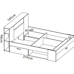 Letto alla francese Conching, 150x219 h95 cm, Bianco e Rovere<Dmora Fashion
