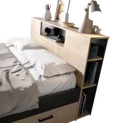 Letto alla francese Conching, 150x219 h95 cm, Antracite e Rovere<Dmora Outlet