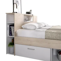 Letto alla francese Conching, 150x219 h95 cm, Bianco e Rovere<Dmora Fashion