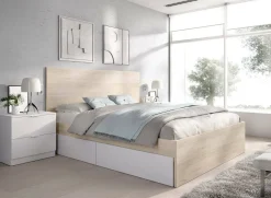 Letto alla francese Iona, 249x195 h100 cm, Bianco e Rovere<Dmora Hot