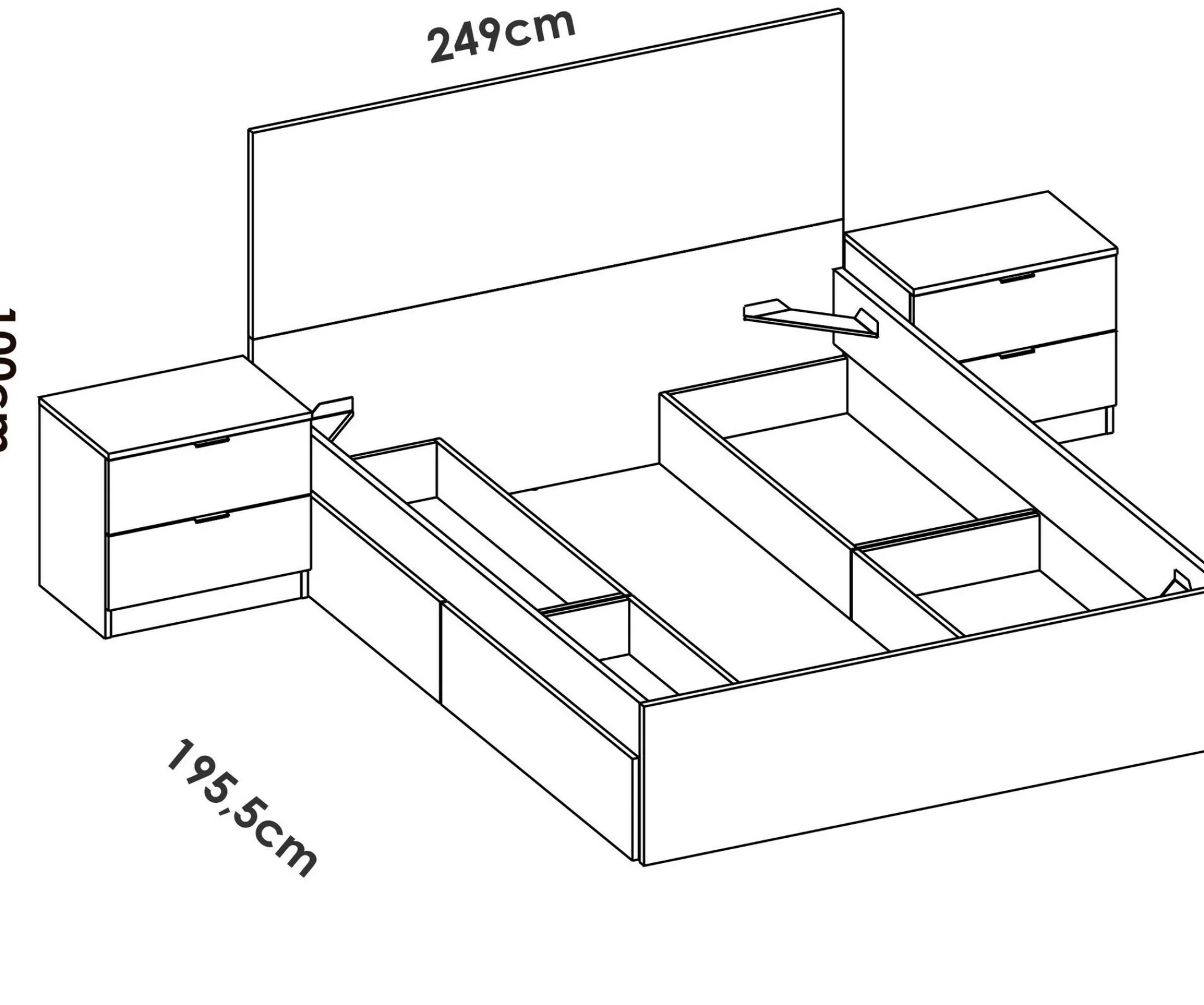 Letto alla francese Iona, 249x195 h100 cm, Bianco e Rovere<Dmora Hot