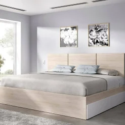 Letto alla francese Villata, 146x195 h96 cm, Bianco e Rovere<Dmora Store