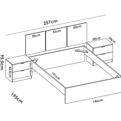 Letto alla francese Villamar, 259x195 h96 cm,<Dmora Online