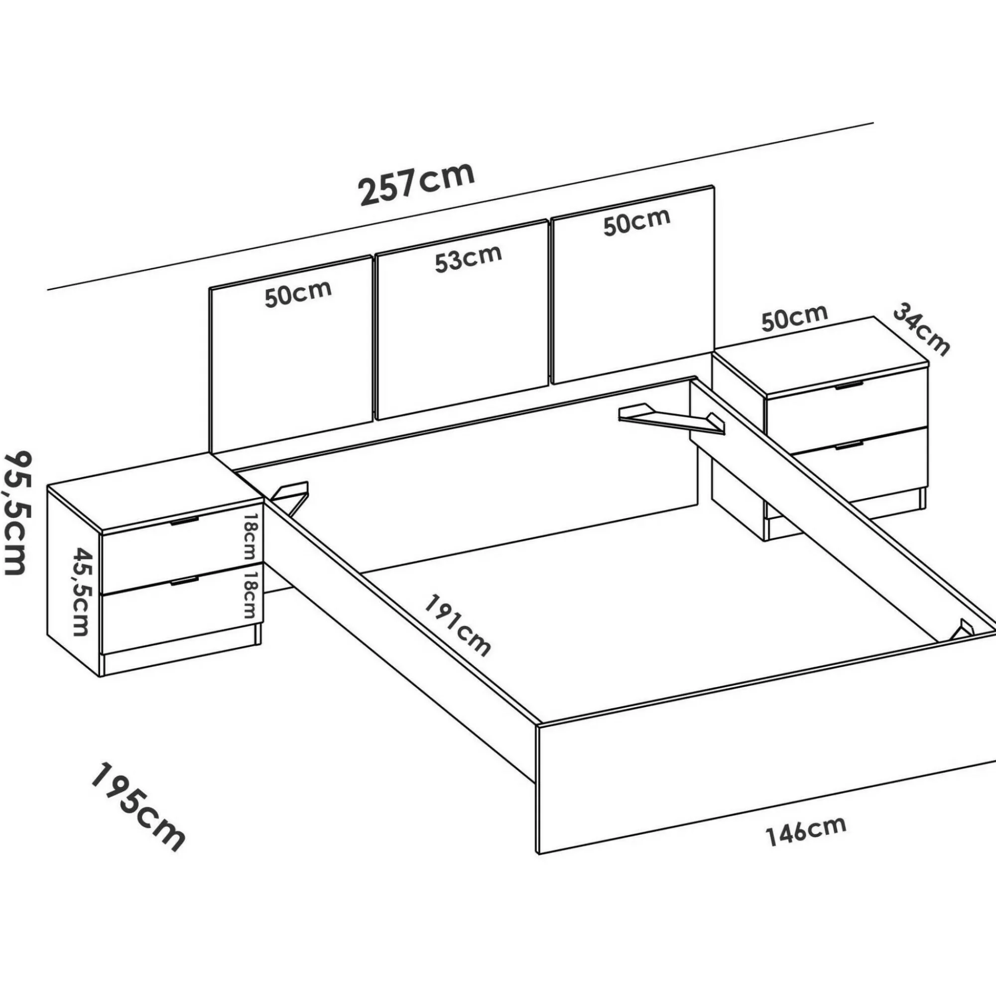 Letto alla francese Villamar, 259x195 h96 cm,<Dmora Online