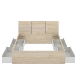 Letto alla francese Villata, 146x195 h96 cm, Bianco e Rovere<Dmora Store