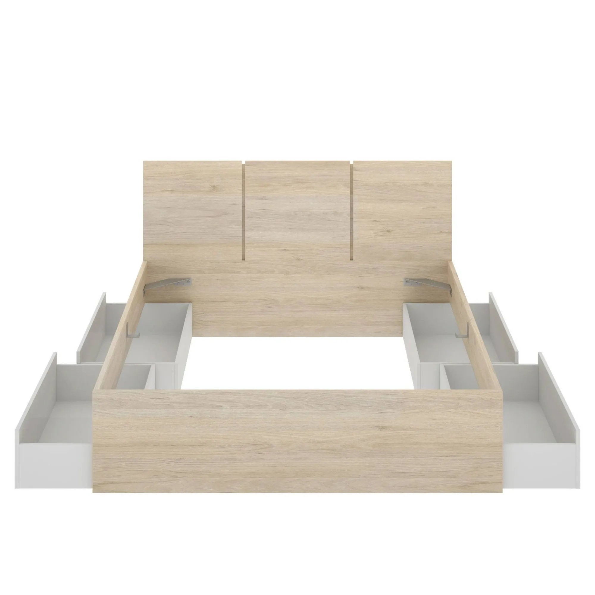 Letto alla francese Villata, 146x195 h96 cm, Bianco e Rovere<Dmora Store