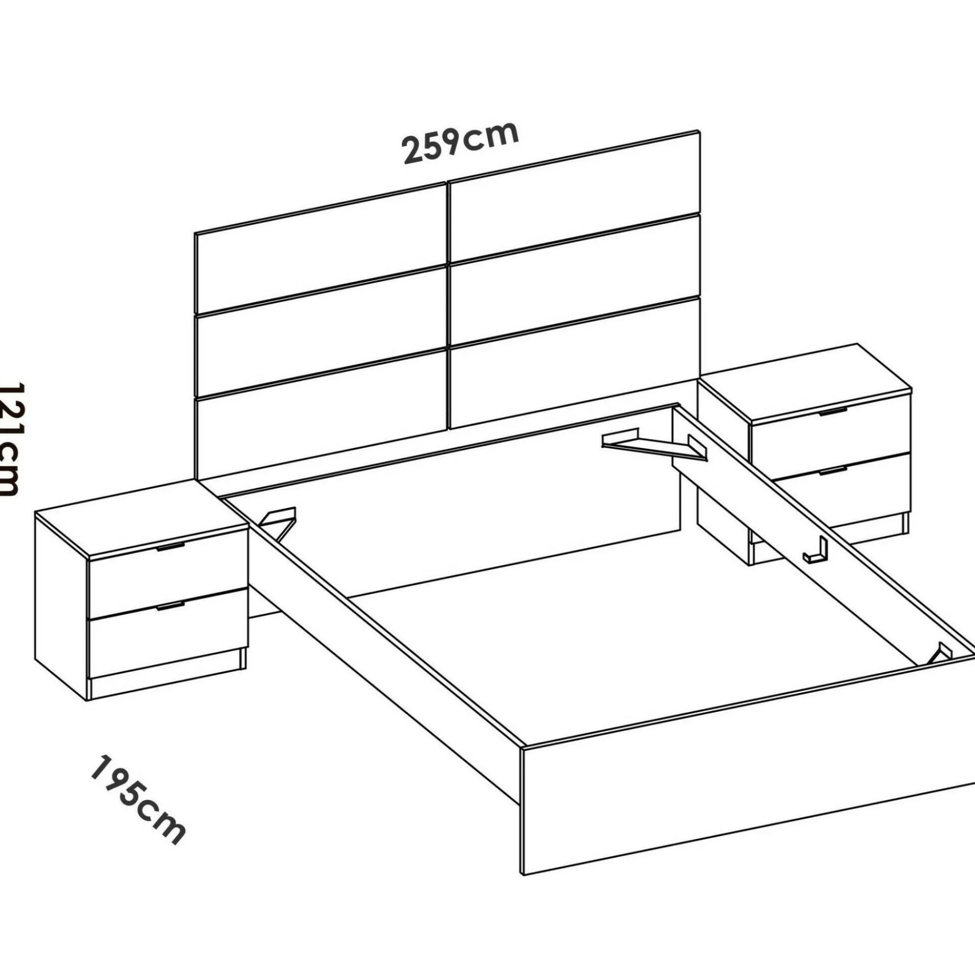 Letto alla francese Zimella, 259x195 h122 cm, Bianco e Rovere<Dmora Clearance