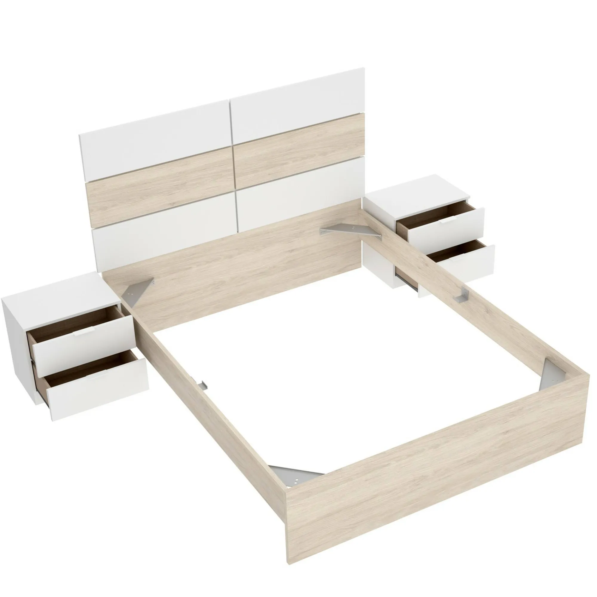 Letto alla francese Zimella, 259x195 h122 cm, Bianco e Rovere<Dmora Clearance
