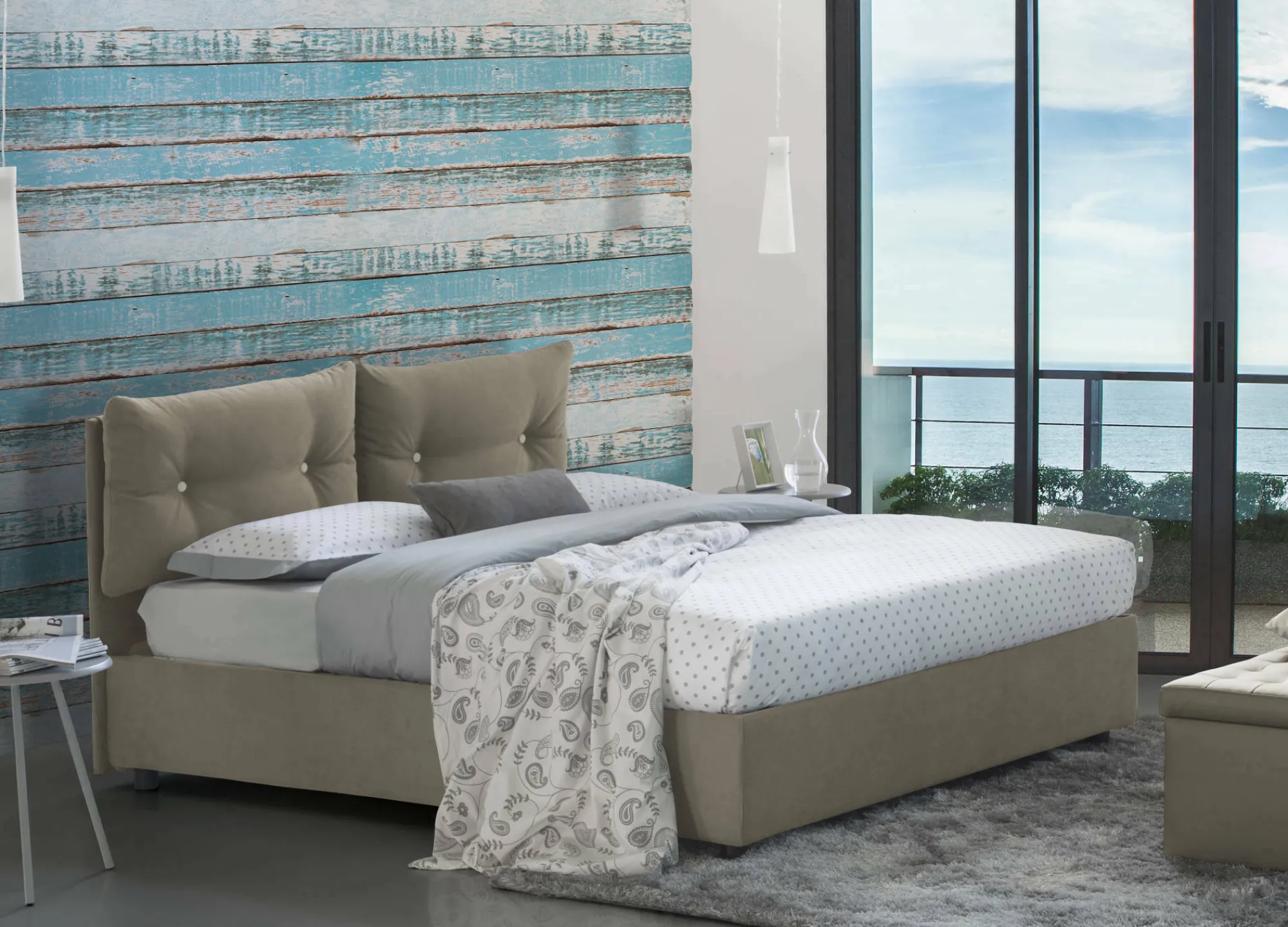 Letto matrimoniale Abbaione, adatto per materasso Cm 160x190,<Dmora Fashion