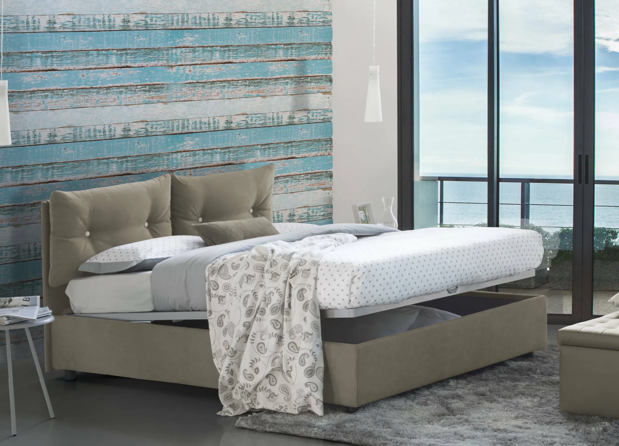 Letto matrimoniale Abbaione, adatto per materasso Cm 160x190,<Dmora Fashion