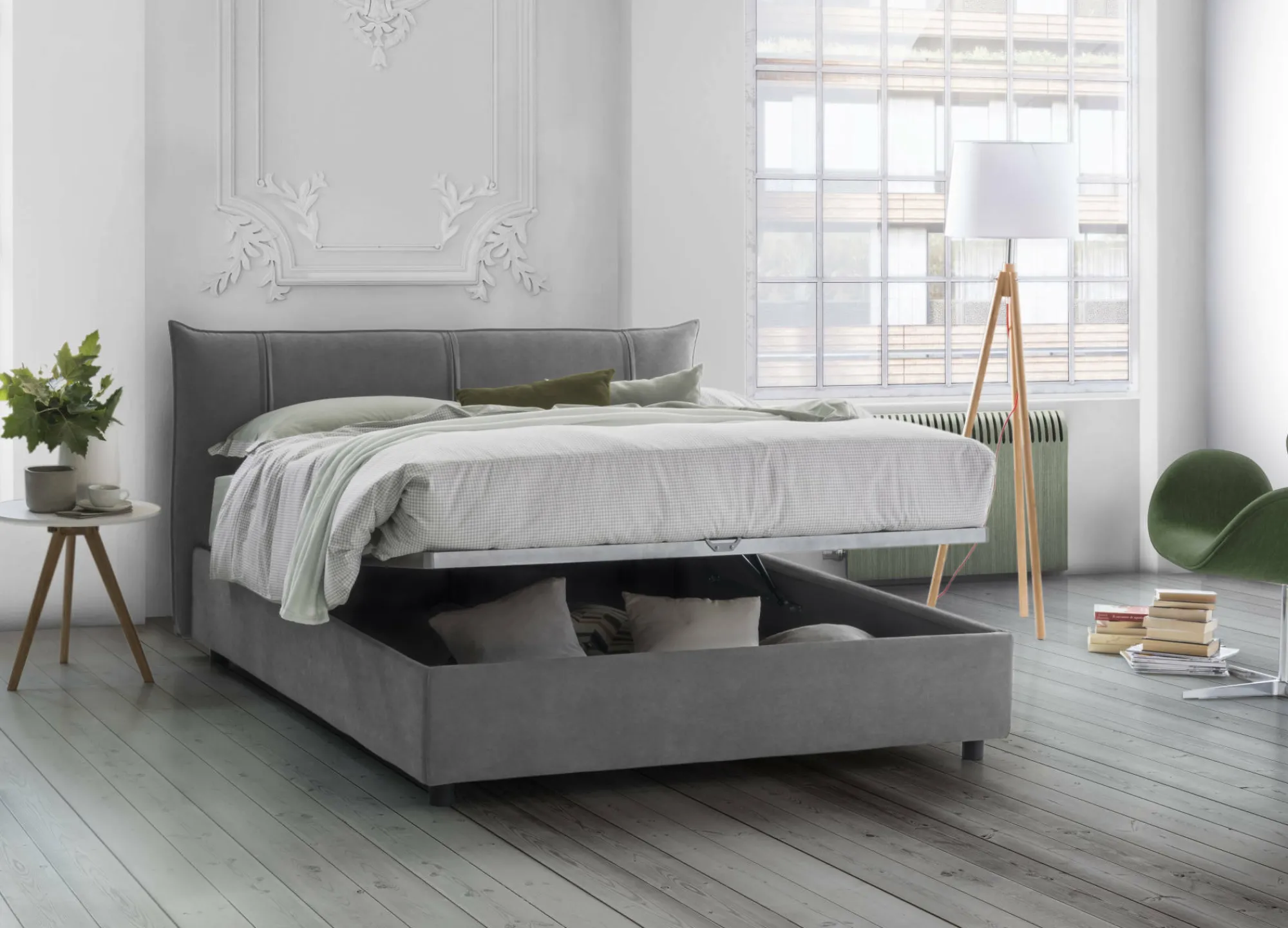 Letto matrimoniale Akasha, adatto per materasso 160x190 cm,<Dmora Fashion