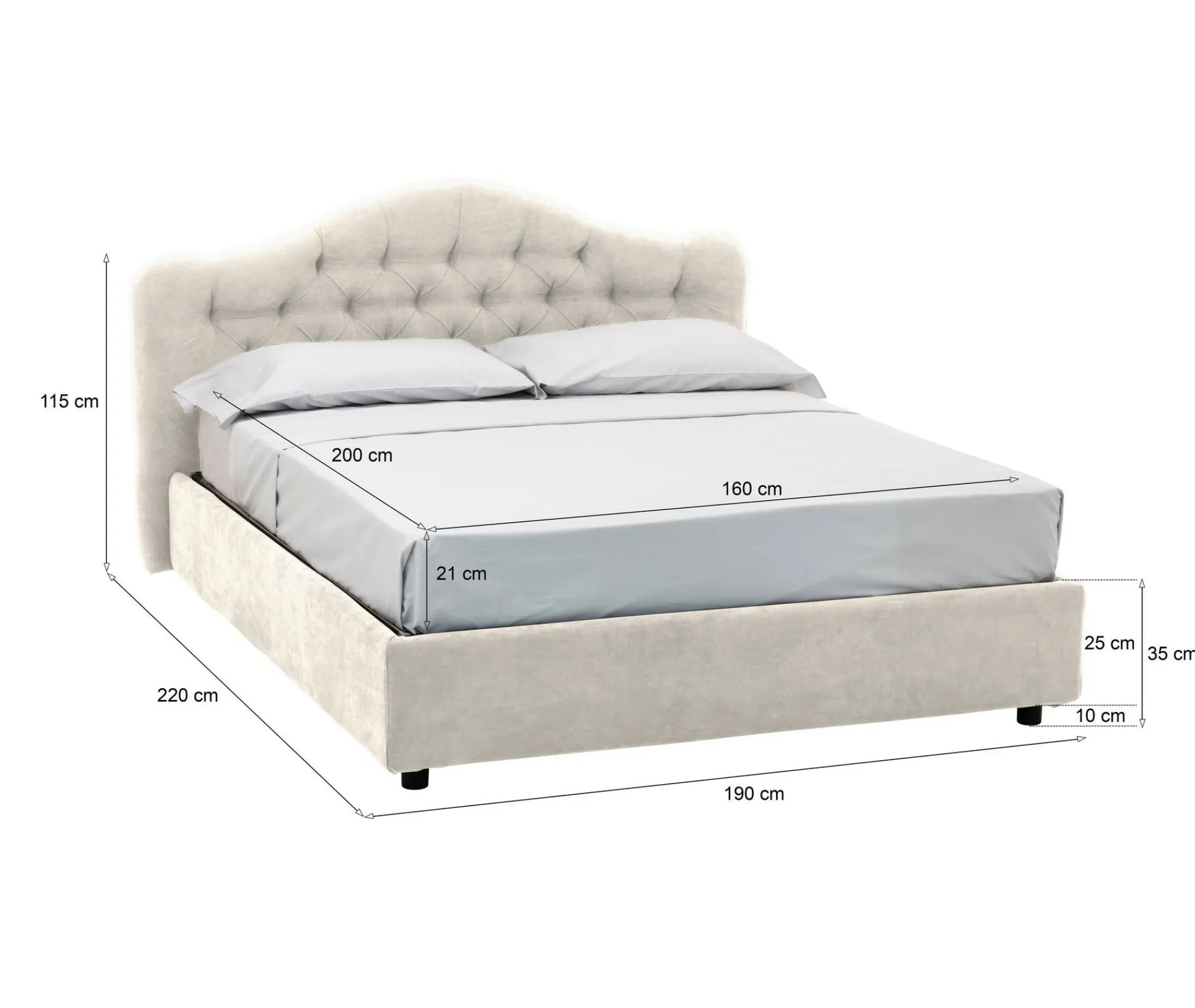 Letto matrimoniale Alfer, Con materasso Cm 160x200 incluso,<Dmora Best
