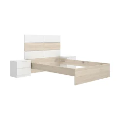 Letto matrimoniale Alina, 267x205 h122 cm, Bianco e Rovere<Dmora Sale