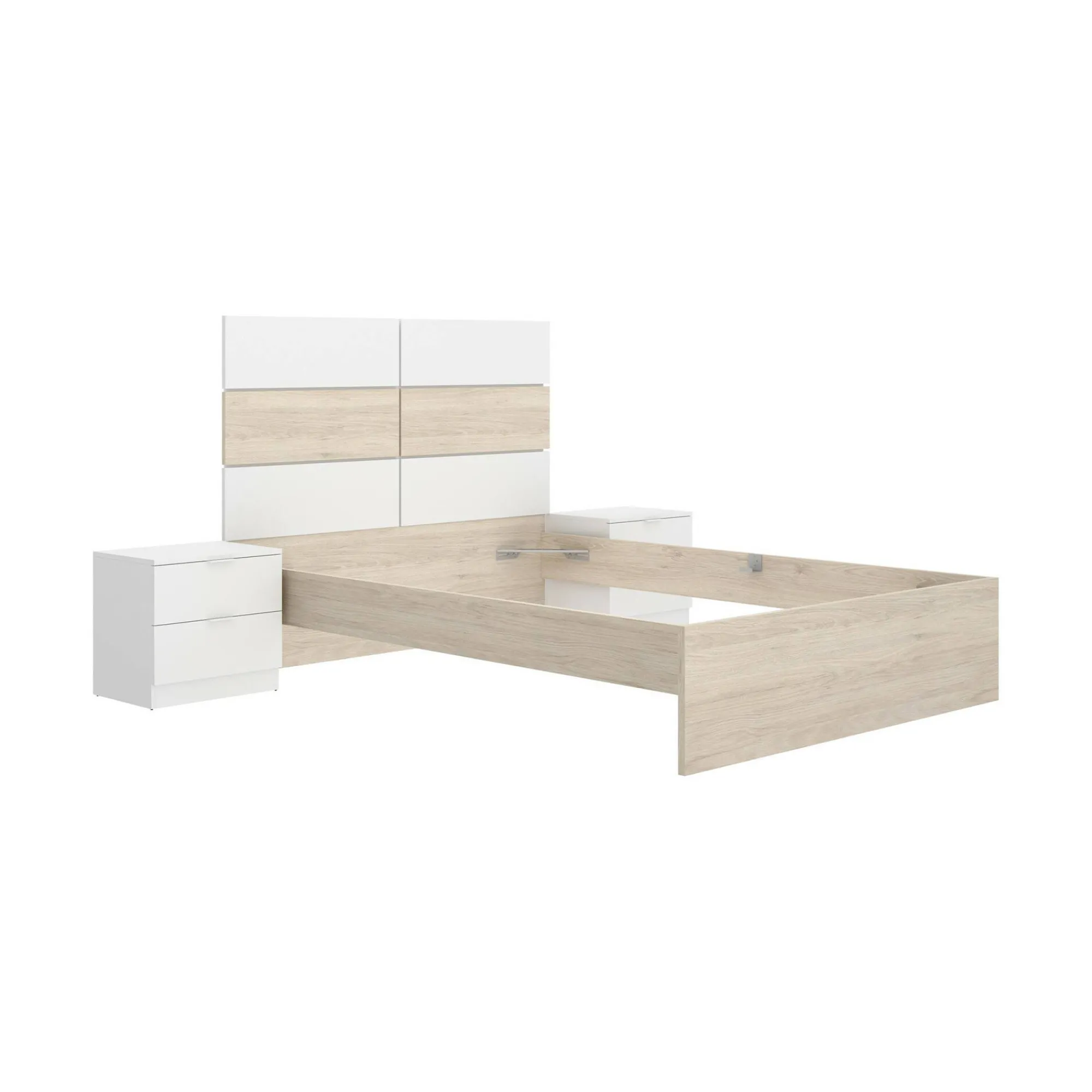 Letto matrimoniale Alina, 267x205 h122 cm, Bianco e Rovere<Dmora Sale