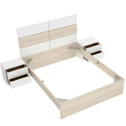 Letto matrimoniale Alina, 267x205 h122 cm, Bianco e Rovere<Dmora Sale