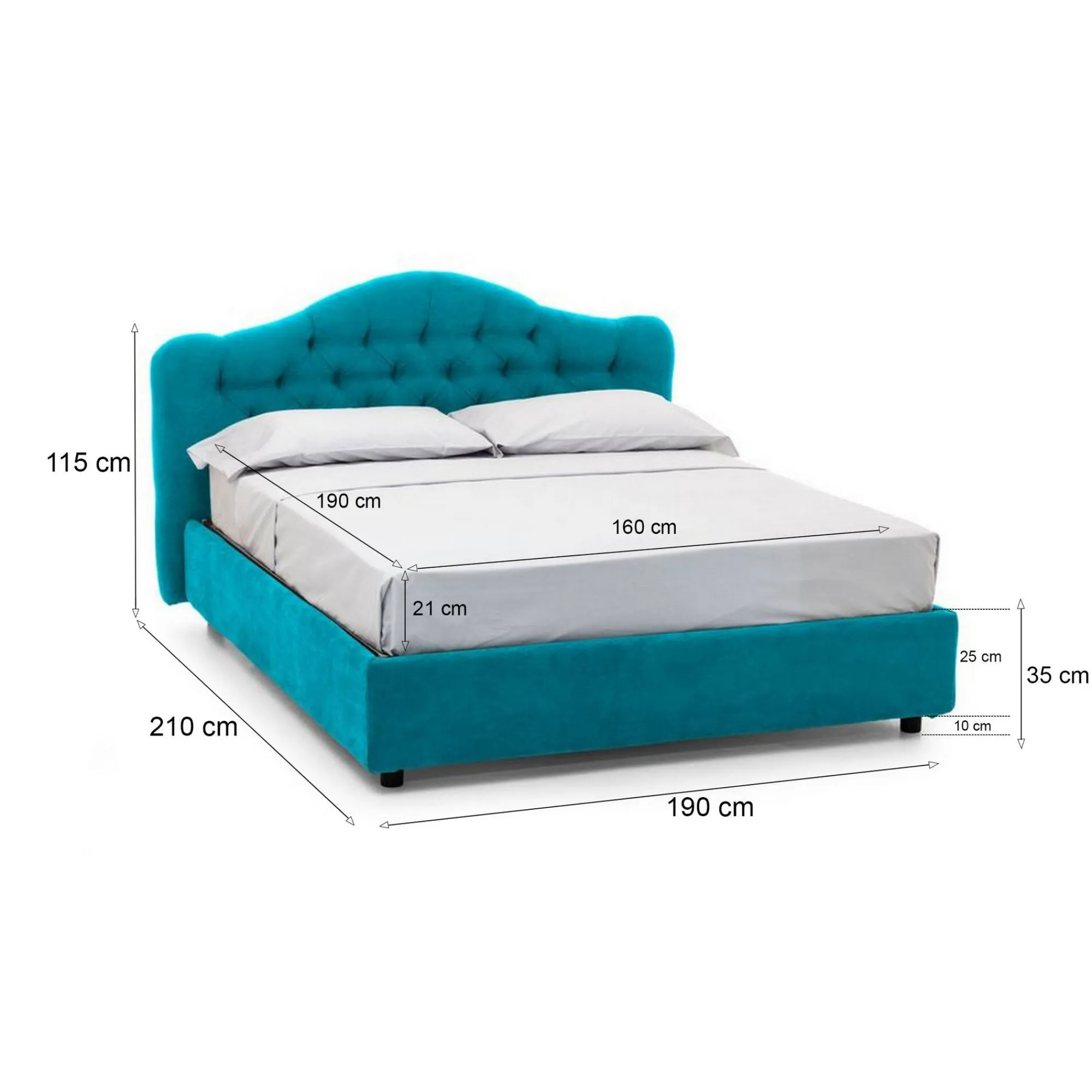 Letto matrimoniale Allik, Con materasso Cm 160x190 incluso,<Dmora Fashion