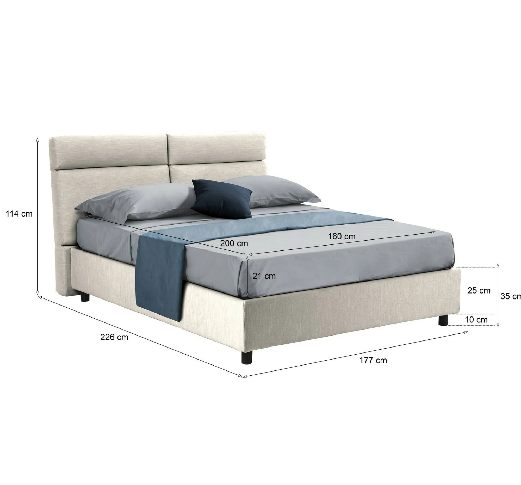 Letto matrimoniale Annus, Con materasso Cm 160x200 incluso,<Dmora Hot
